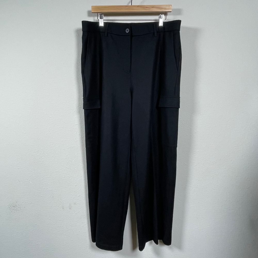 Eileen Fisher Cargo Pants‎ Women L Black 100% Wool Straight Miminalist Old Money